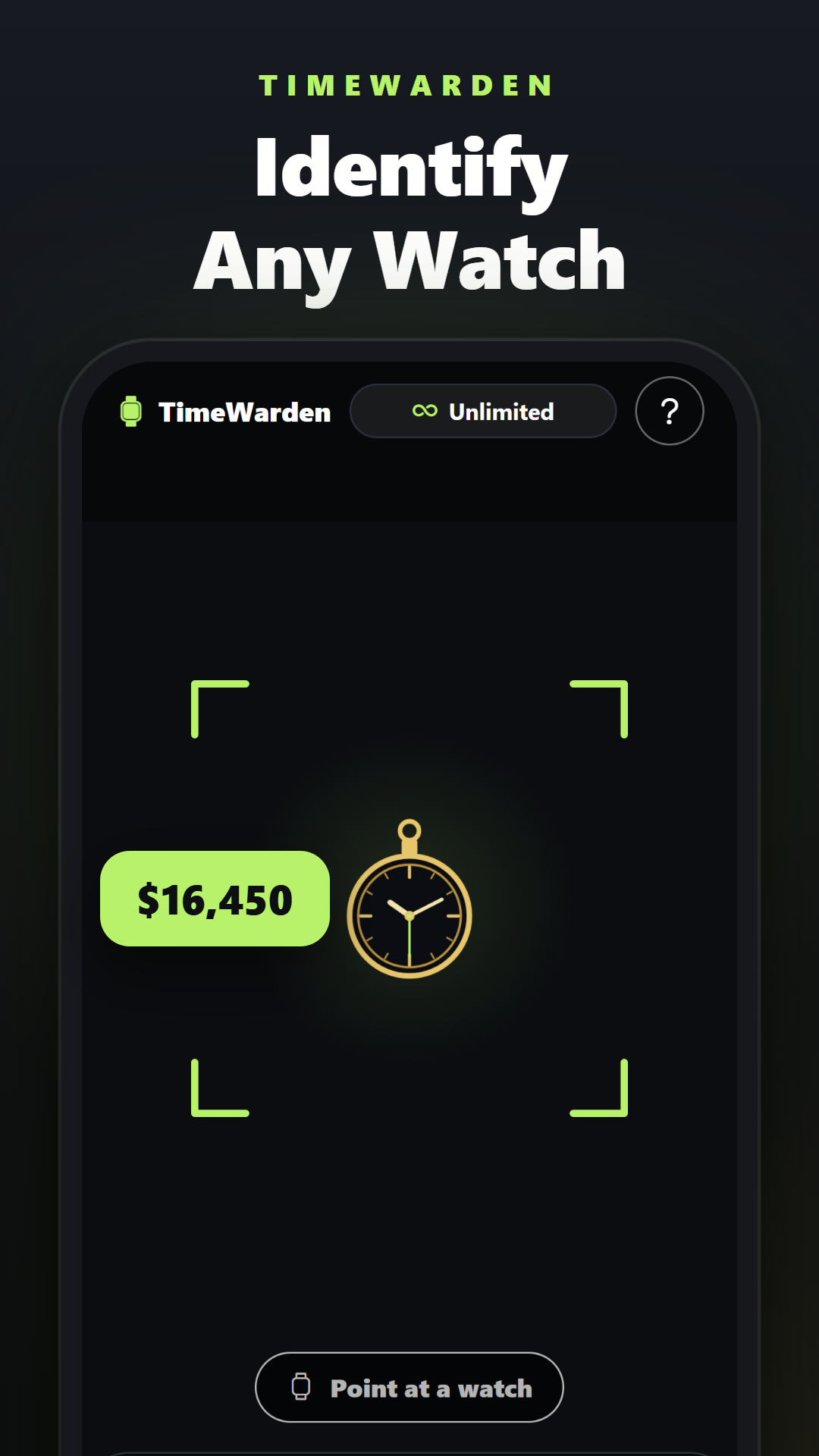 TimeWarden scanning a watch with the camera reticle locked on