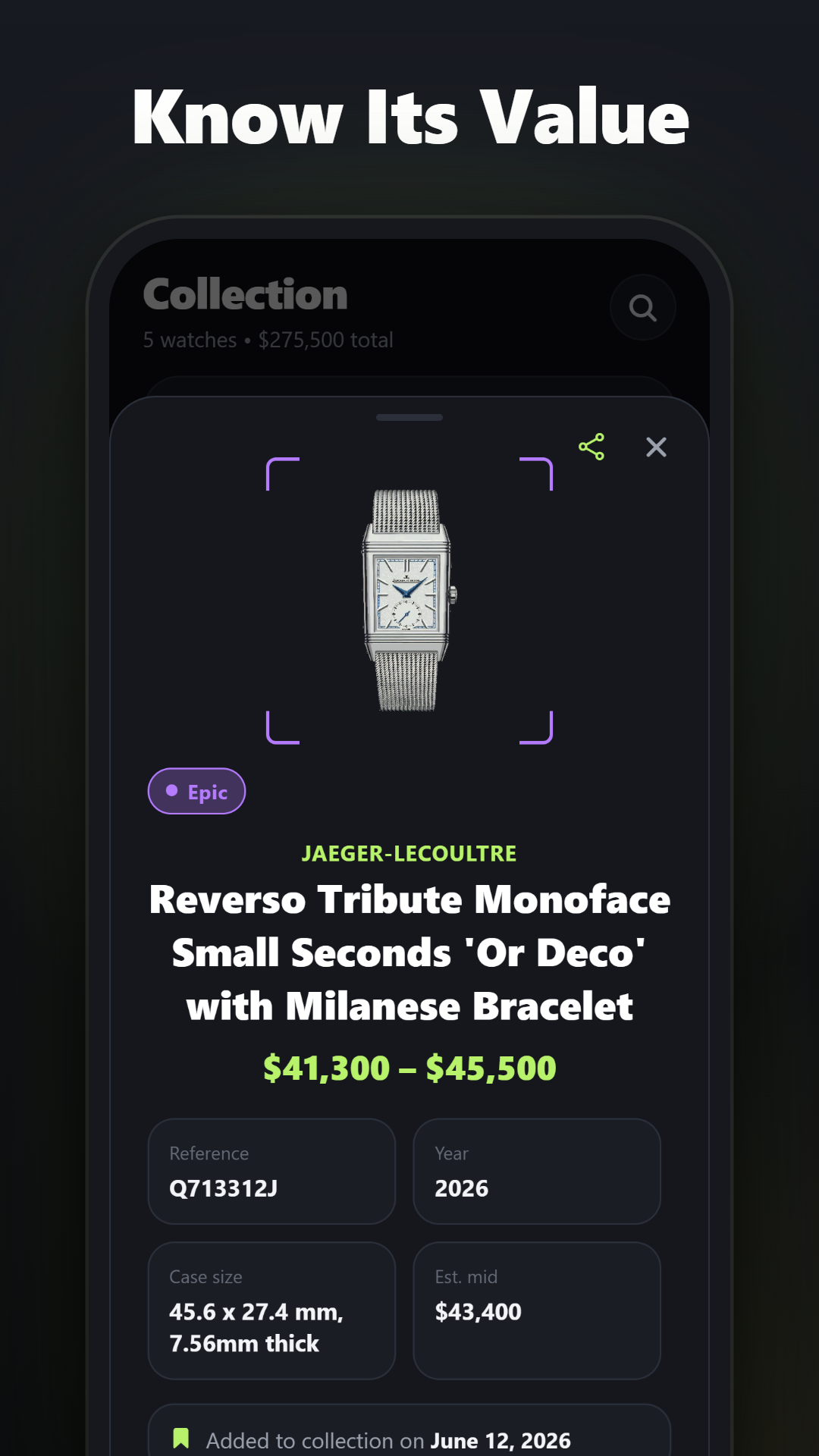 The graded watch card with value range